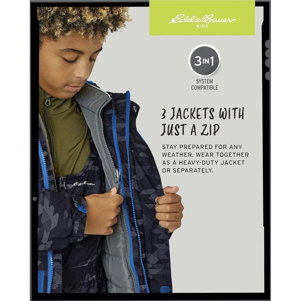 Eddie Bauer Youth 3 in 1 Jacket XL Water Resistant NWT Black Galaxy NWT - Picture 13 of 16